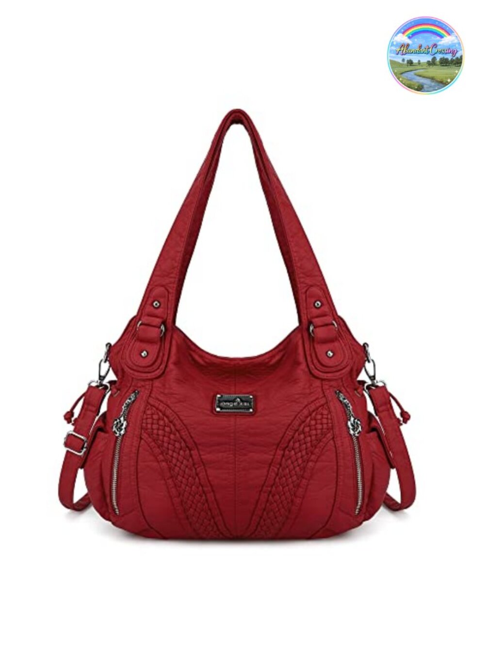 Washed PU Leather Hobo Shoulder Bag Tote Crossbody Purse Top Handle Satchel